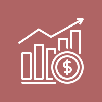 Bar graph with upward trend and dollar sign.